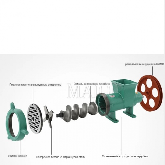 Промышленная Мясорубка MS 62: Голова, Шкив, Шнек (Чугун). Переработка Курицы, Рыбы, Кролика. - 1